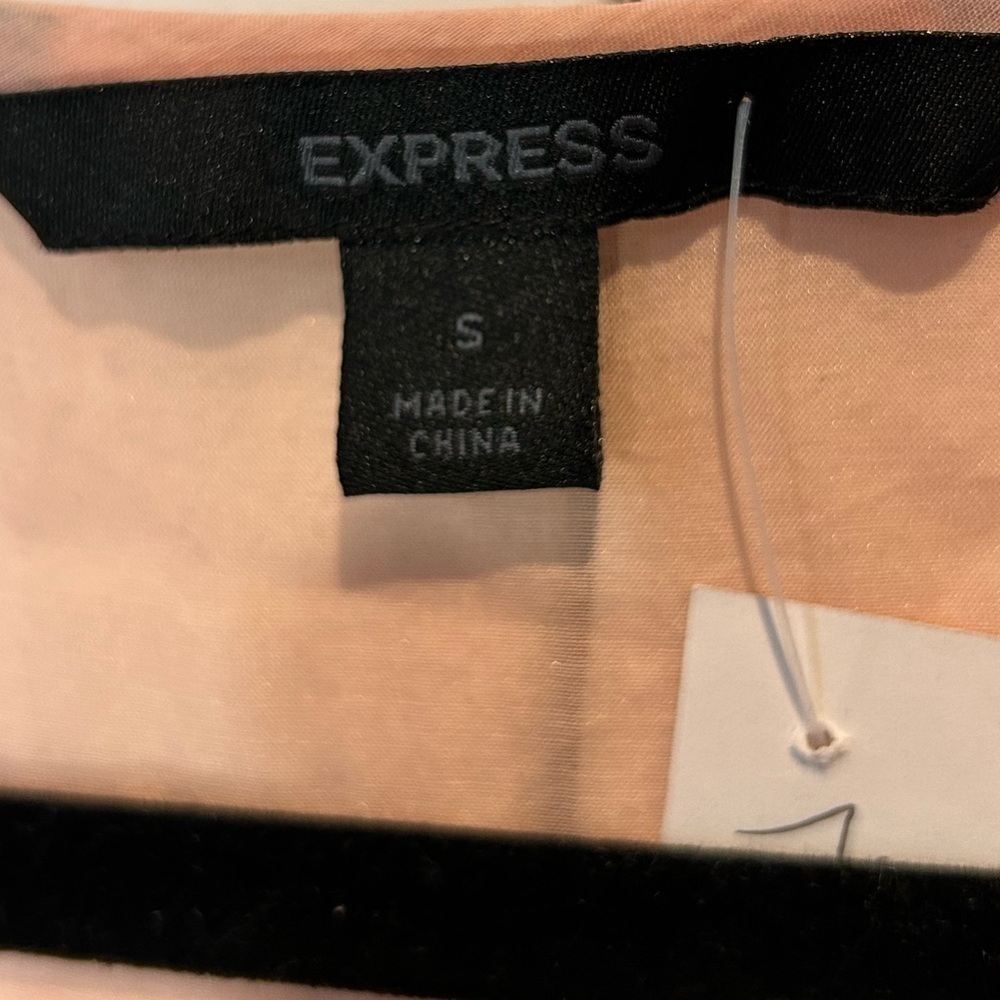 B3.39 Express salmon/peach color sheer top w/ embroidery on back& sleeves, - Picture 2 of 4